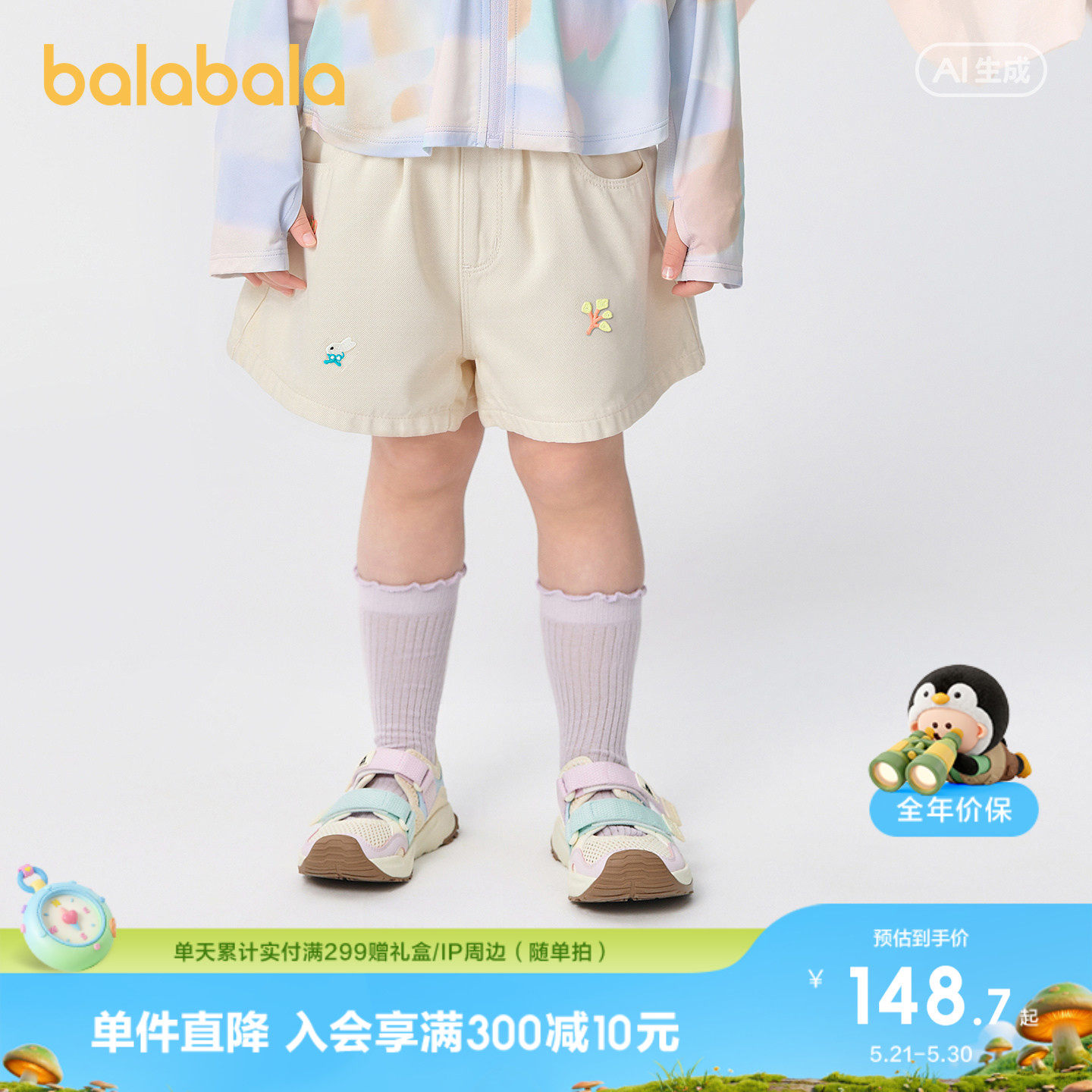 【商场同款】巴拉巴拉童装儿童短裤女童2026新款夏装荷叶边牛仔裤