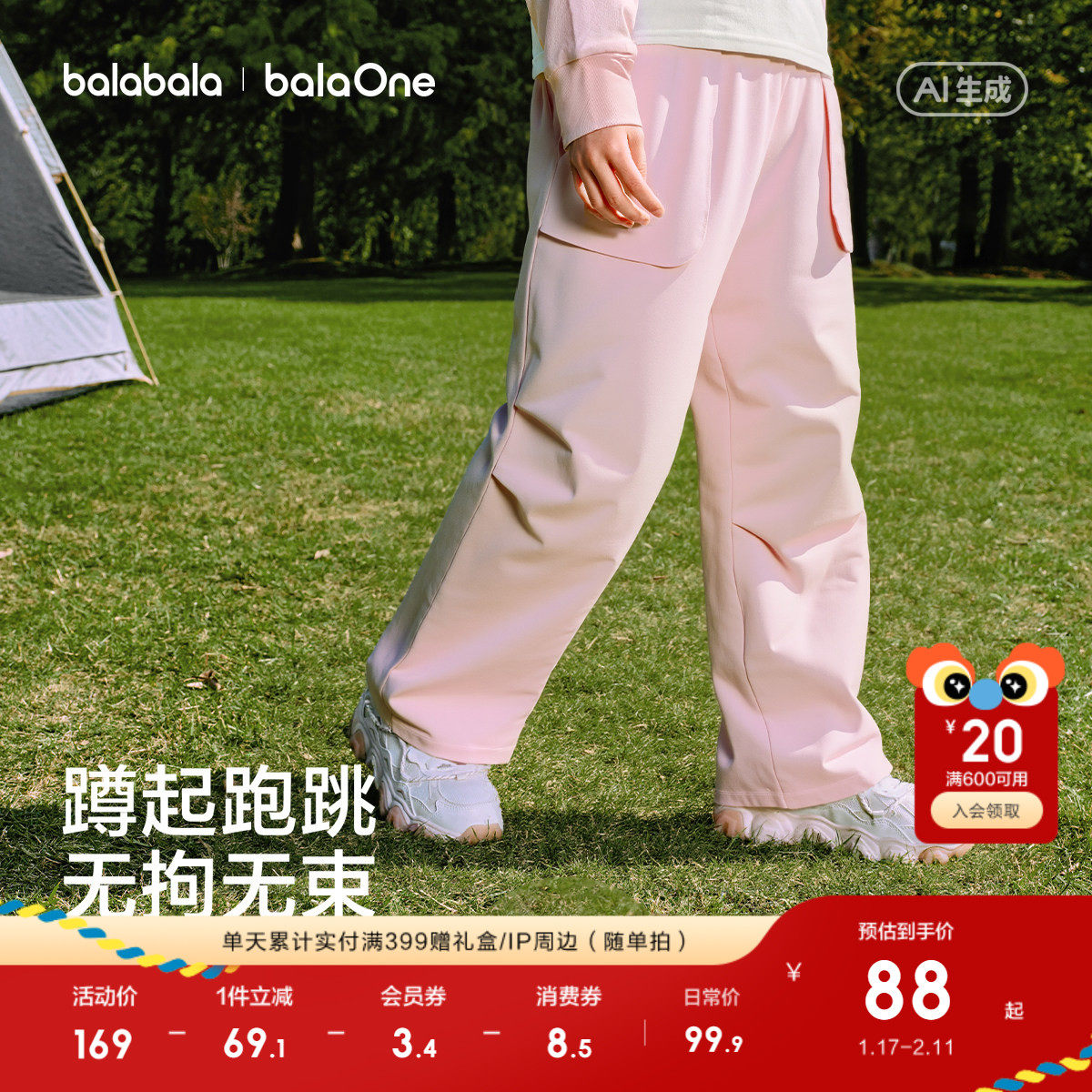 巴拉巴拉童装儿童裤子男童2026春装新款女童耐磨防水户外运动长裤,童装/婴儿装/亲子装,工装裤,淘宝优惠券,粉丝福利购,淘宝优惠卷