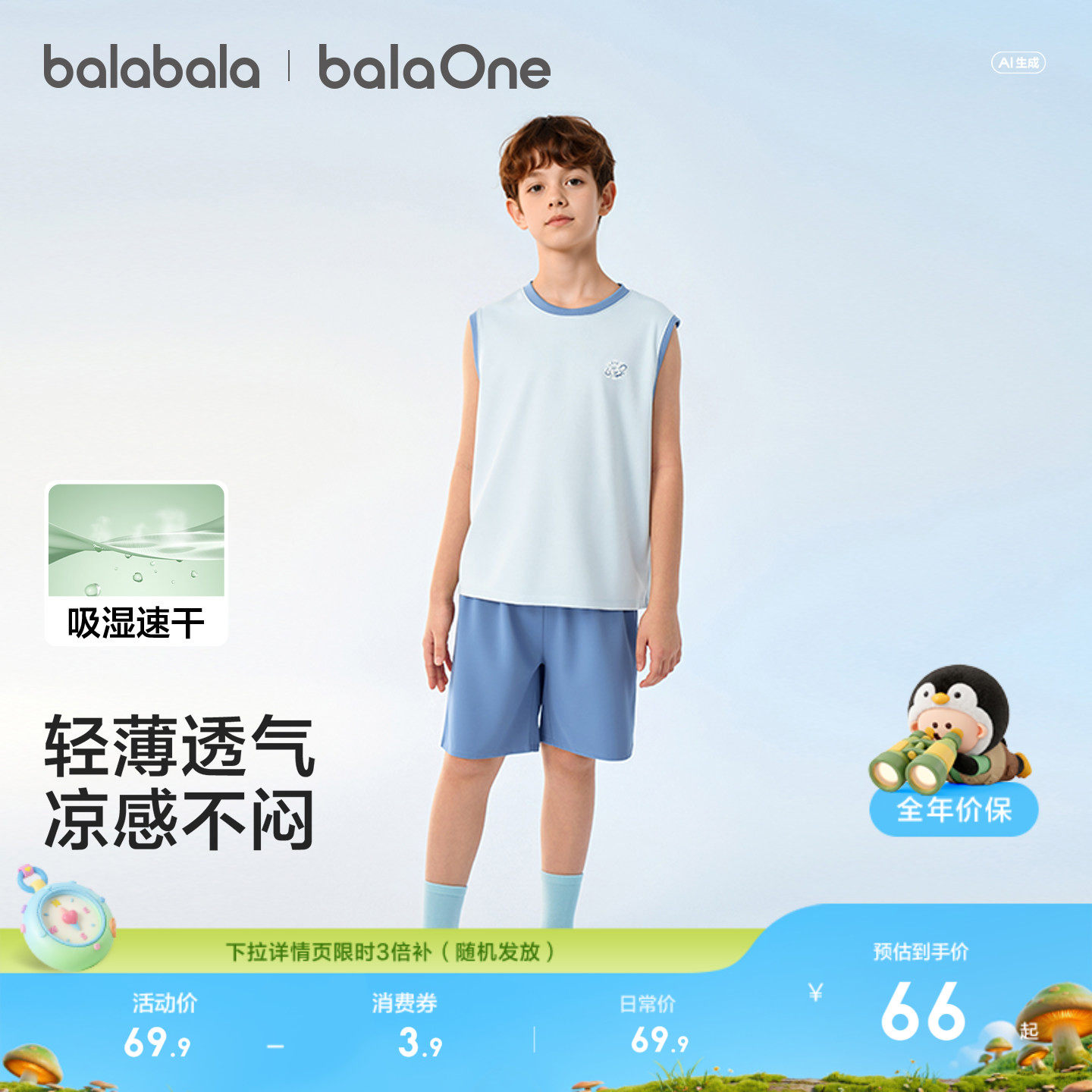 巴拉巴拉男童背心套装夏季空调服儿童睡衣小童宝宝家居服大童无袖
