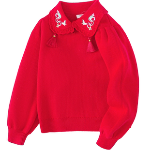 巴拉巴拉童装女童国风套装新中式红毛衣马面裙毛衫2025红色拜年服