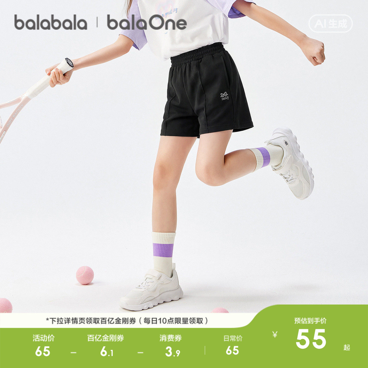 巴拉巴拉童装儿童短裤女童2026夏装新款中大童休闲吸湿速干裤子潮