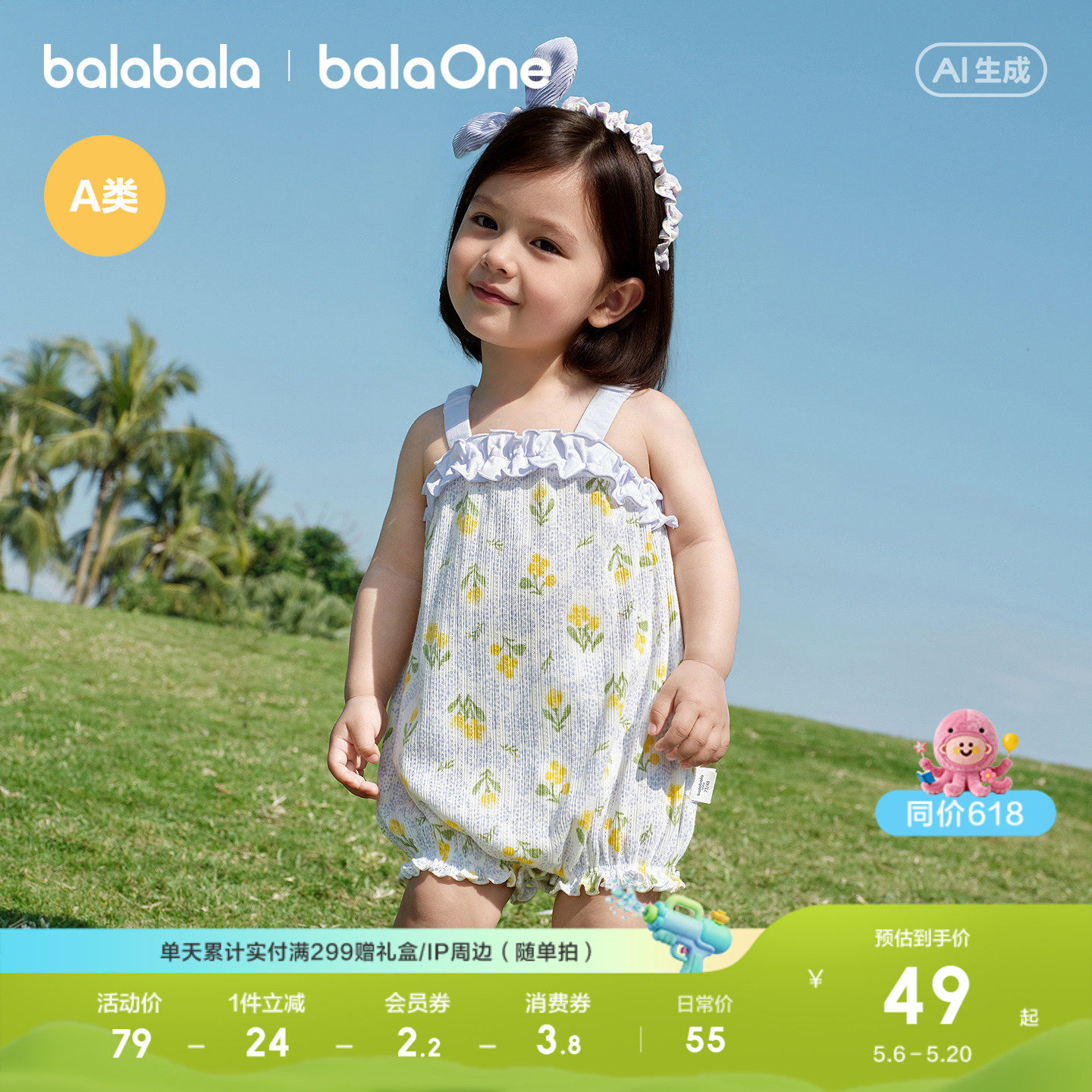 巴拉巴拉新生婴儿衣服包屁衣男女童爬服三角衣2026新款夏装甜美萌