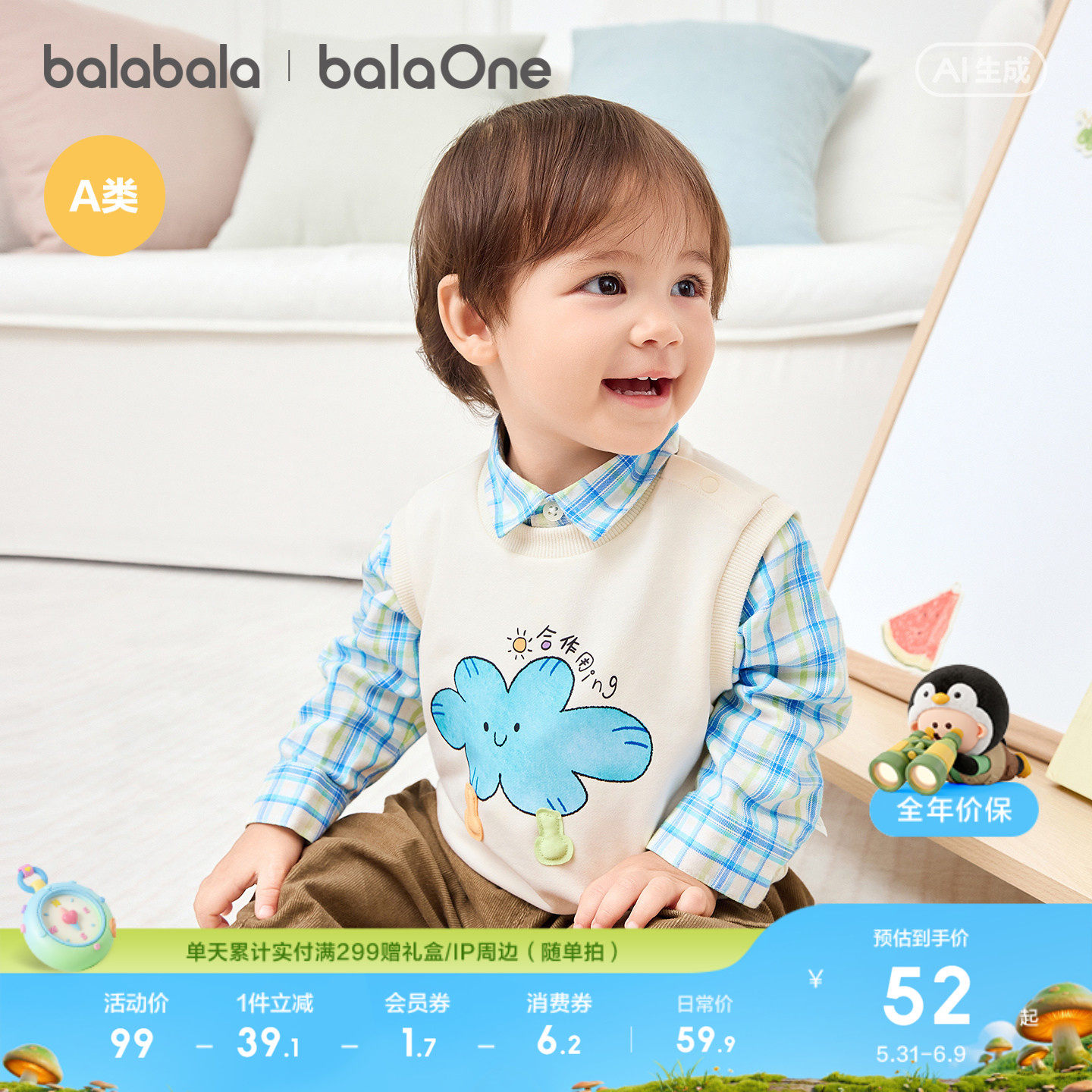 【balaOne】巴拉巴拉童装宝宝马甲26新春装男童女童婴儿儿童背心
