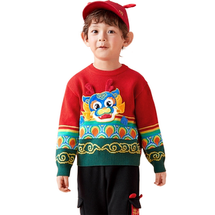 巴拉巴拉童装儿童毛衣男童女童2025春秋装男小童套头针红色拜年服