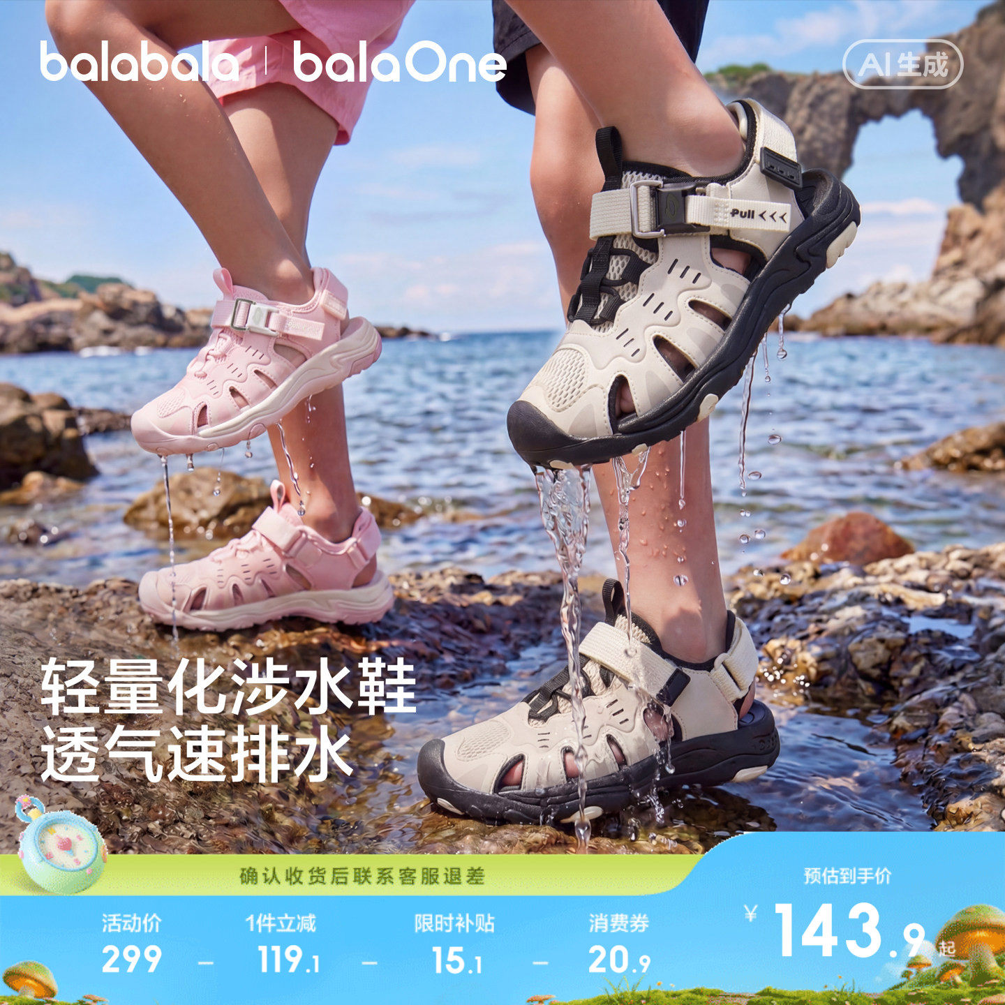 巴拉巴拉童鞋儿童凉鞋男女童运动鞋2026夏季宝宝小童亲子防滑鞋子