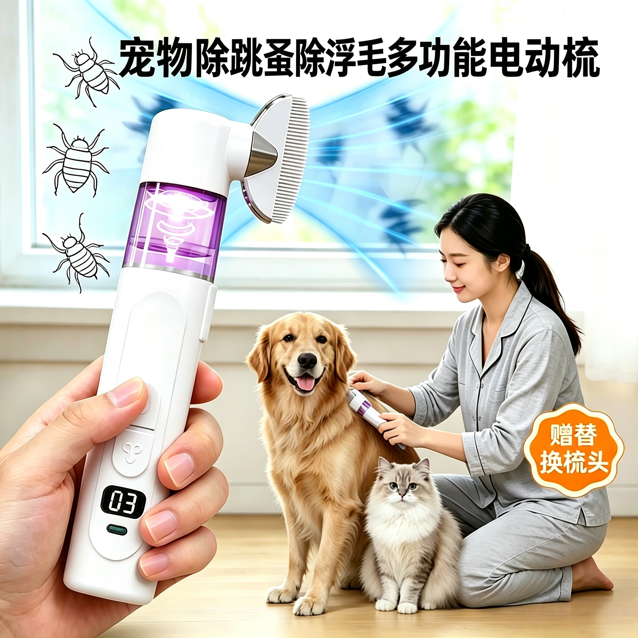 二合一宠物除跳蚤去浮毛电动梳子