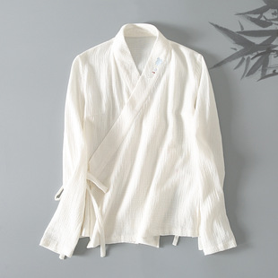 春秋中式 交领绑带汉服棉麻上衣里衣女中国风文艺复古茶服禅意衬衫