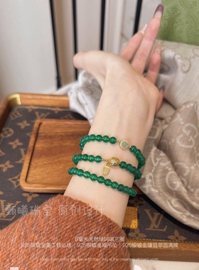 绿玛瑙三圈国风新中式天然玛瑙女