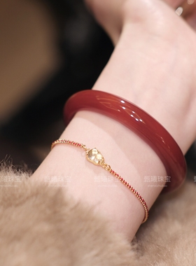 原创｜天然水沫玉红绳手链女红玛瑙手镯显白本命年手串送女友礼物