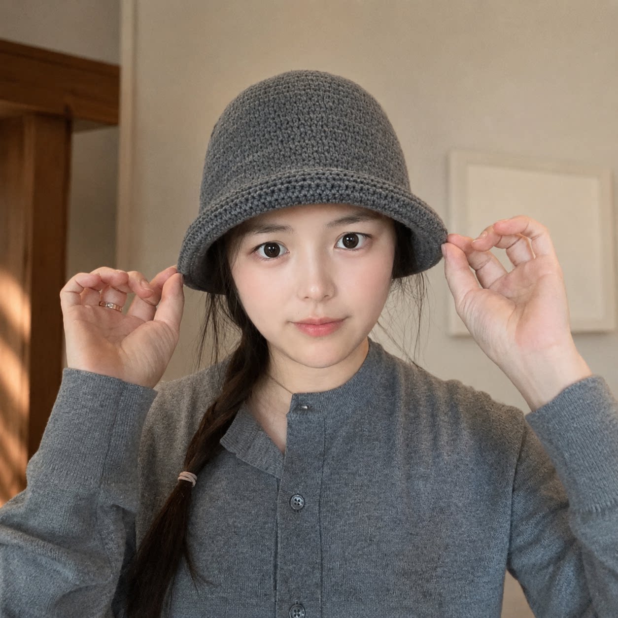 韩国羊毛针织卷边水桶帽子女秋冬帽子