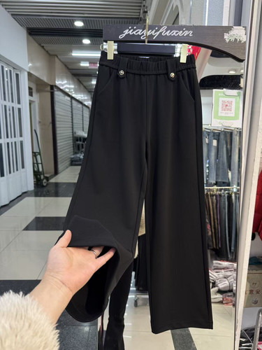 松紧高腰直筒休闲裤显瘦长裤