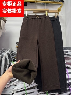冬季妈妈裤加绒加厚休闲裤松紧高腰软垂雪花呢直管裤微阔烟管裤子