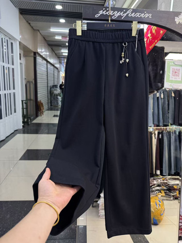 松紧高腰直筒休闲长裤