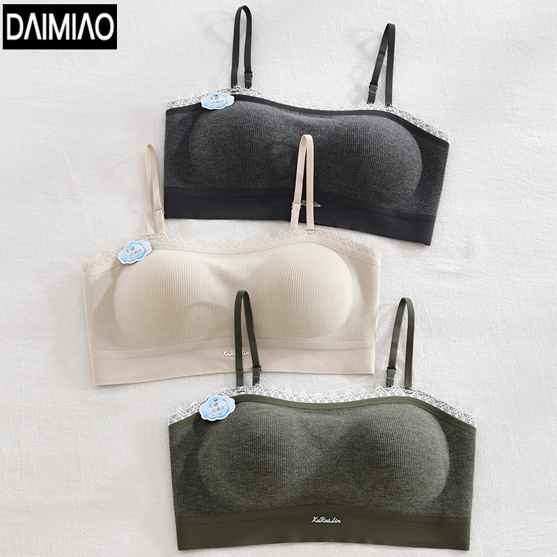 秋新款磨毛保暖内衣女士文胸小胸不空杯内搭蕾丝抹胸式美背固定杯