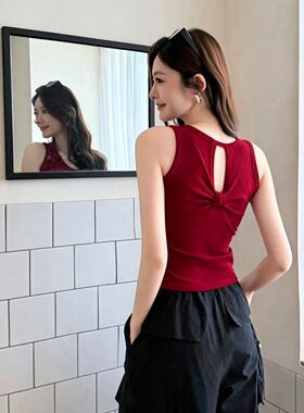 希维尔的秘密5208辣妹款后背镂空背心小心机针织背心后背蝴蝶结