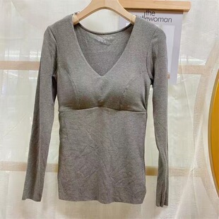 长袖 低领 黛美咖5825带胸垫保暖内衣女秋衣内搭冬季 清仓不退换
