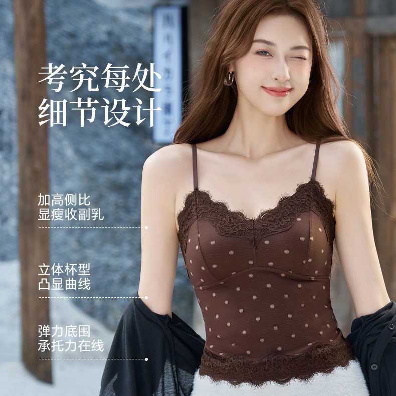 美月馨3001秋款法式高级穿搭纯欲蕾丝波点吊带无痕固定杯性感美背图片
