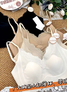 春夏新款589粉底液蕾丝V大胸显小薄款零感不扎皮肤无痕透舒适美背