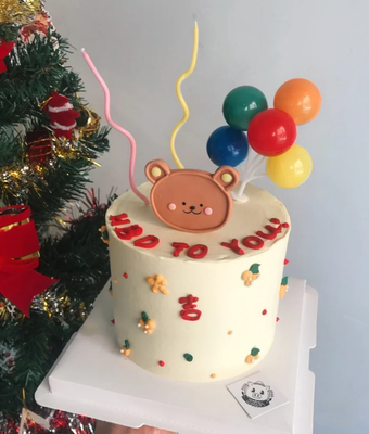 彩色塑料气球串软陶可爱小熊头曲线蜡烛生日蛋糕甜品装扮摆件插件