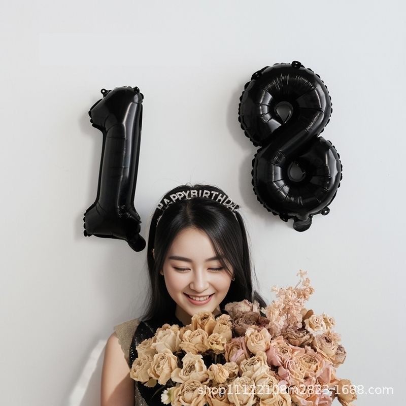 黑色16寸铝膜数字气球宝宝儿童周岁成人生日派对布置拍照道具用品,节庆用品/礼品,节日装扮用品,淘宝优惠券,粉丝福利购,淘宝优惠卷