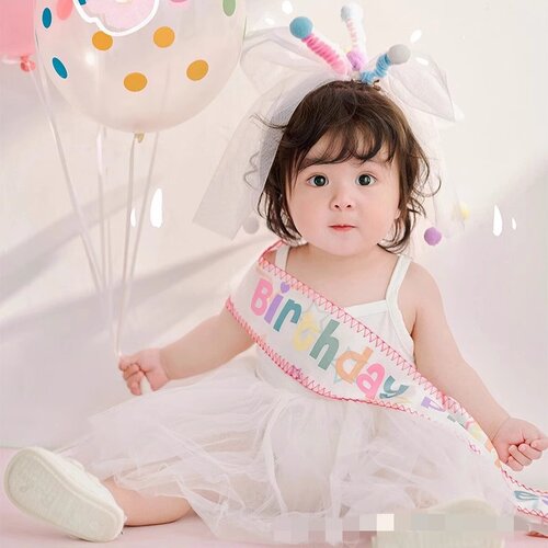 儿童公主周岁扭扭棒头纱女孩生日帽发箍女童头饰帽子宝宝拍照道具