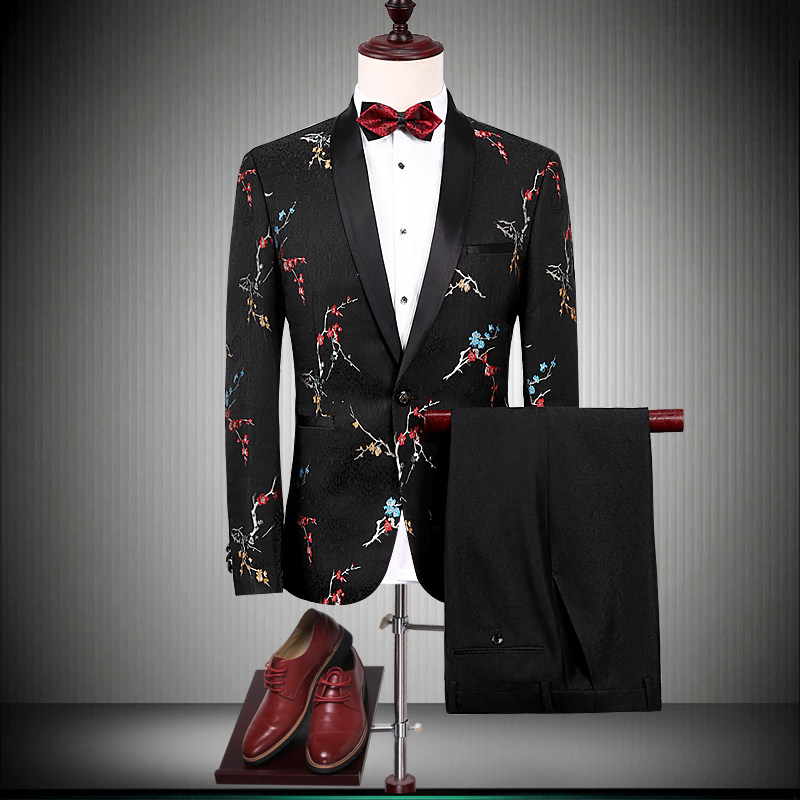 外贸供货修身韩版花西礼服套装男结婚两件套86290*P335，男装西服套装，星座103C（原1616-1）