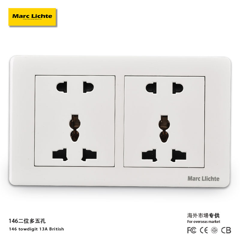 马克莱驰特10A白色双联五孔插座