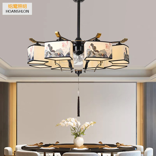 新中式风扇灯客厅餐厅卧室吊灯中国风禅意别墅酒店茶楼设计师灯具