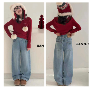 天依角裤子2026春款新女童牛仔直筒裤中大童韩版休闲裤亲子18031