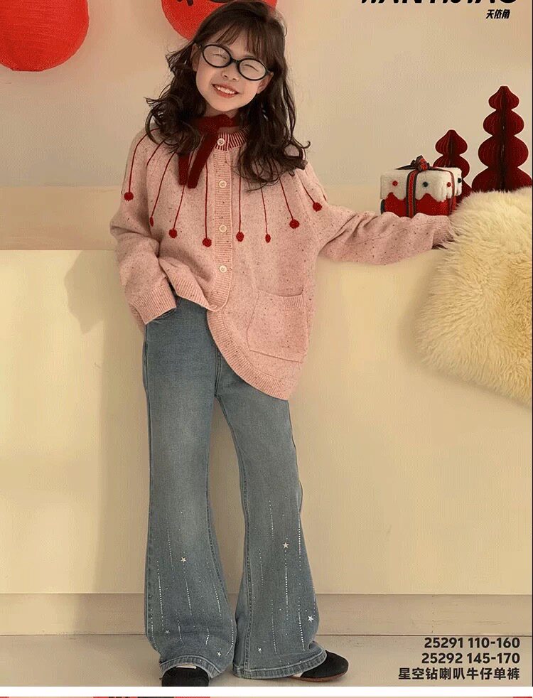 天依角裤子2026春款新女童韩版星空牛仔裤中大童烫钻喇叭裤25291
