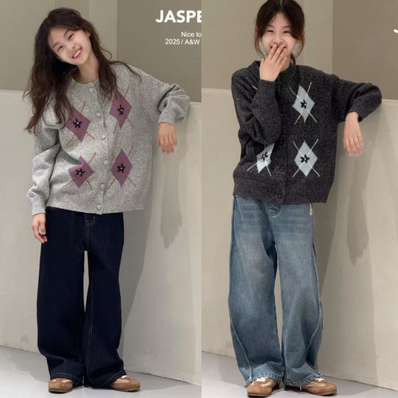 JASPER正版童装2025秋冬装儿童韩版针织开衫男女童毛衣外套亲子潮