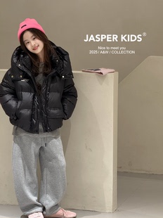 Jasper正版波拉童装2025冬装儿童韩版羽绒服中大童连帽外套亲子潮