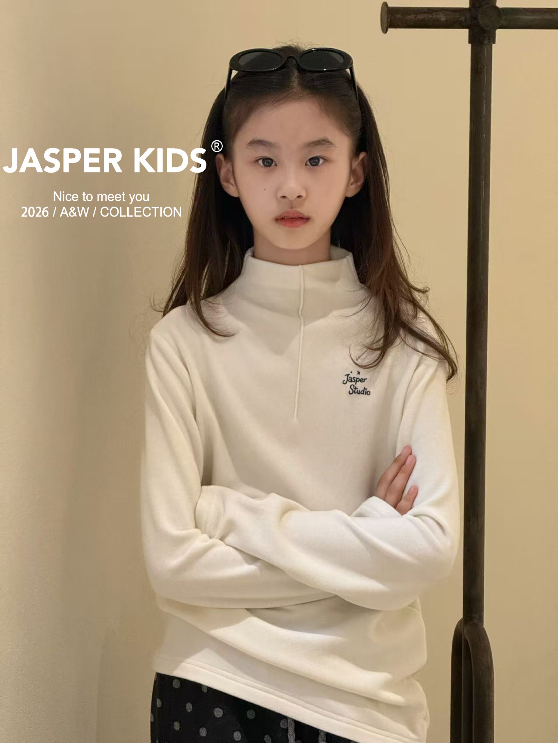 JASPER正版波拉童装2026冬款韩版德绒打底衫男女童亲子保暖上衣潮
