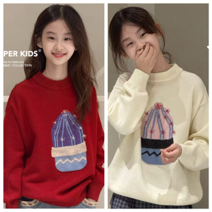 JASPER正版童装2025冬款儿童波拉韩版圣诞毛衣中大童针织衫上衣潮