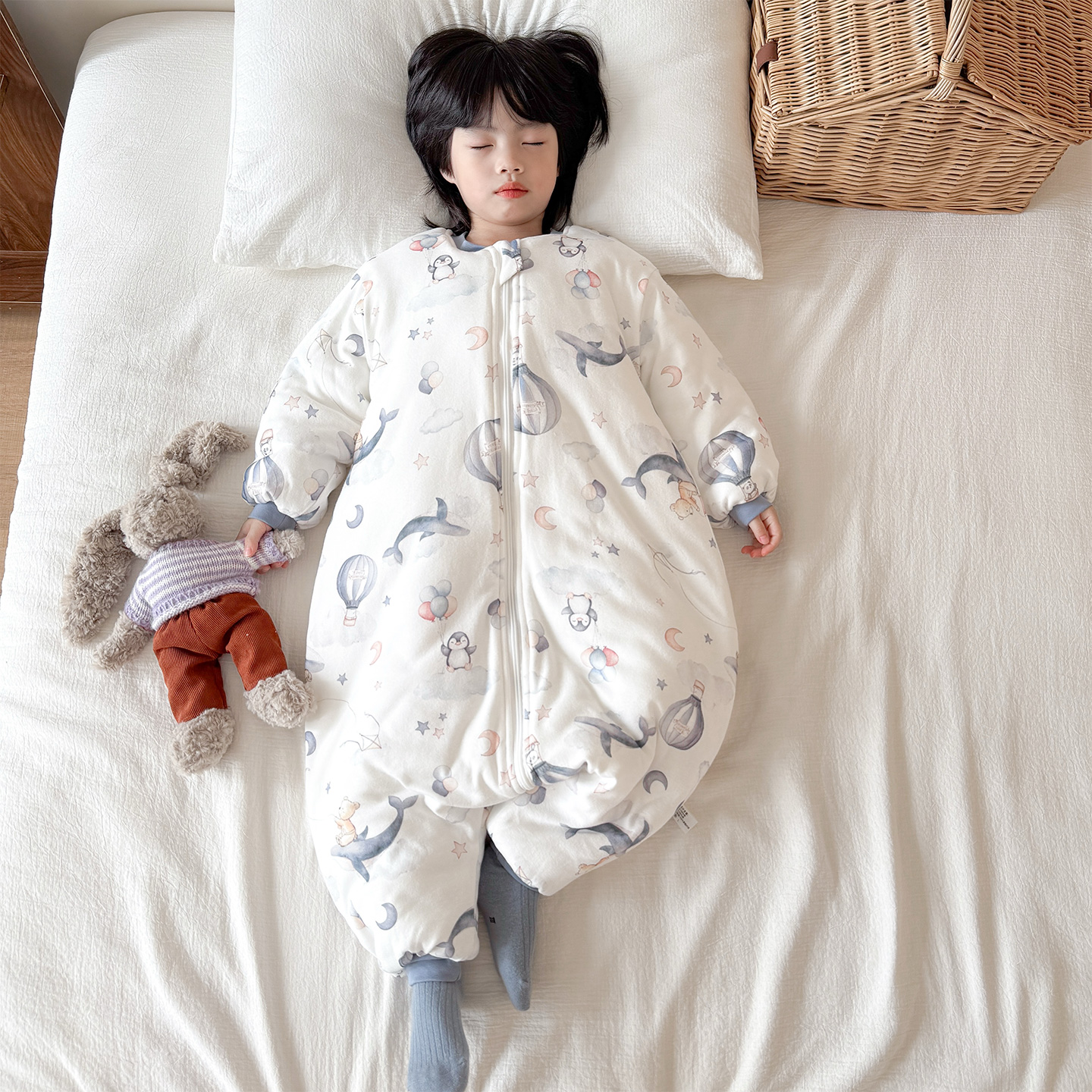 冬季加厚儿童连体睡衣夹棉防寒宝宝纯棉睡袋防着凉男童秋冬家居服