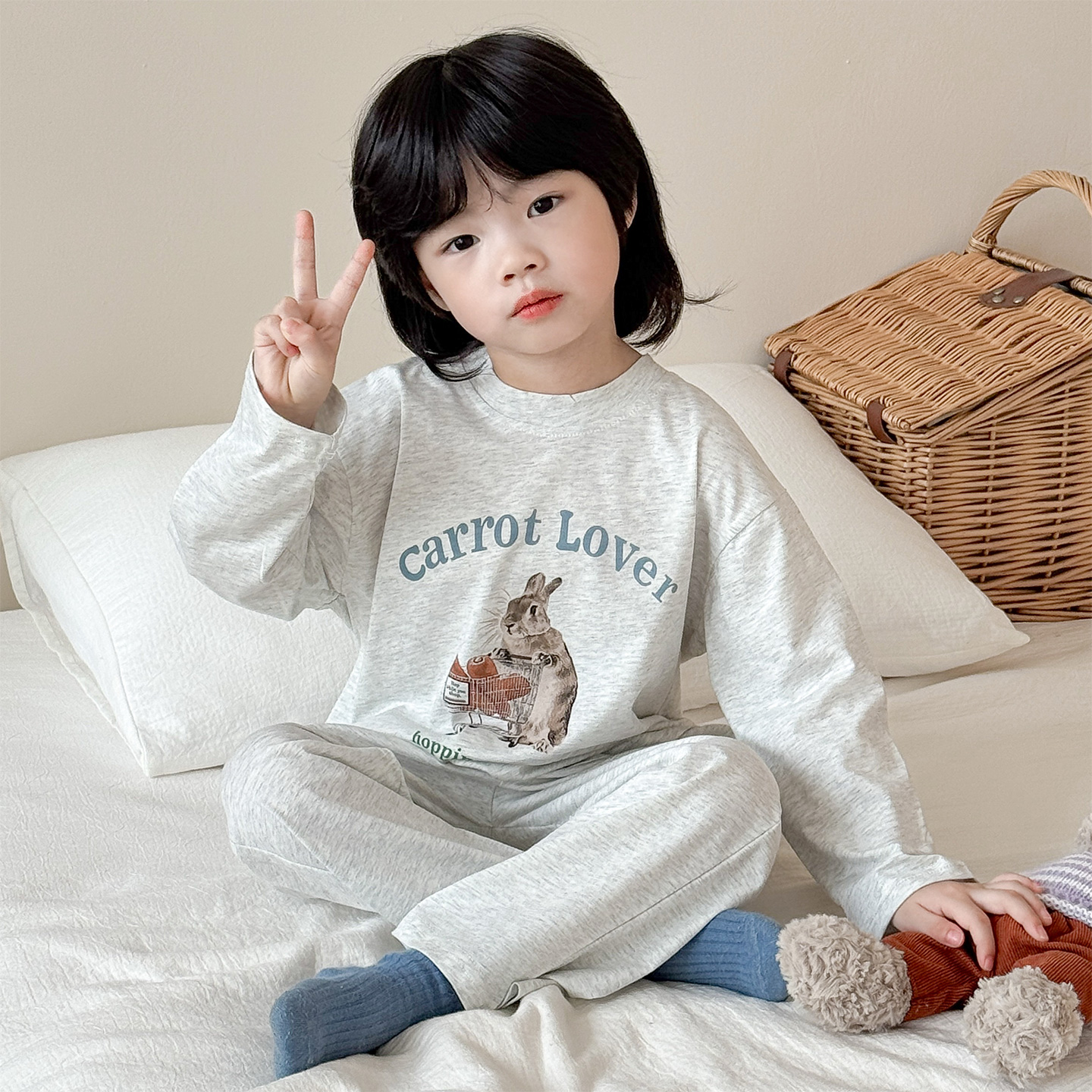 春秋款韩系儿童睡衣纯棉套装宽松亲子装男女宝宝可外穿柔软家居服