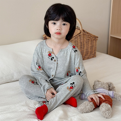 儿童睡衣莫代尔春秋季宝宝米奇长袖长裤男童女孩家居服套装亲子装