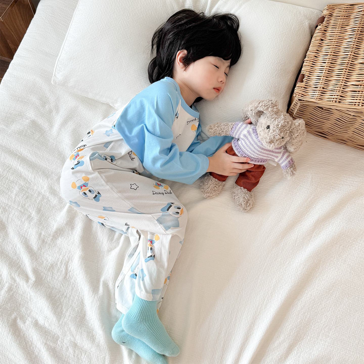 迪士尼儿童连体睡衣长袖纯棉春秋季宝宝睡袋防踢被男童女童家居服