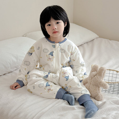 睡袋儿童秋冬款纯棉A类加厚宝宝夹棉春秋连体睡衣婴儿防踢被防寒