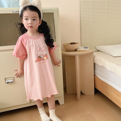 女童睡裙夏季纯棉2025新款儿童睡衣小女孩公主风宝宝夏天短袖薄款
