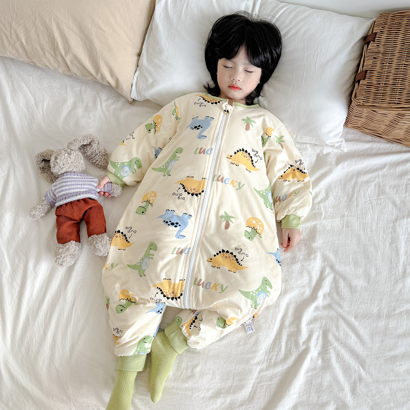儿童连体睡衣秋冬款加厚夹棉婴儿防踢被男女童宝宝纯棉睡袋春秋季