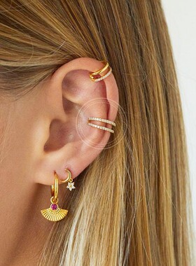 PixieMarket欧美双层锆石耳圈嘻哈潮流简约耳环s925银针耳饰女