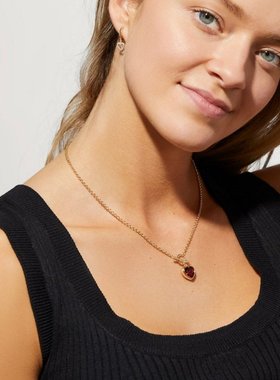 PixieMarket欧美INS简约复古桃心吊坠项链红色锆石爱心OT扣锁骨链