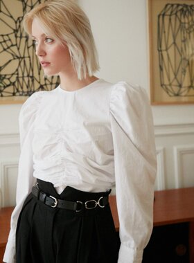 Pixie Market欧美春新款气质褶皱泡泡袖公主风衬衫小众衬衣上衣女