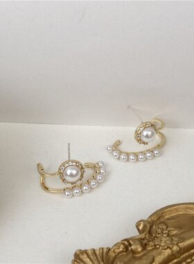 pixiemarket欧美新款气质复古珍珠银针耳环耳钉设计感耳饰百搭潮