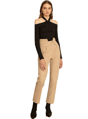 pixiemarket欧美风街头性感百搭挂脖露肩修身长袖纯色针织套头T恤