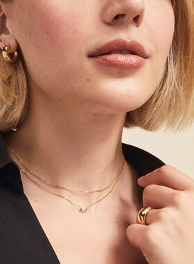 PixieMarket欧美ins简约双层锆石海蓝方块锆石吊坠项链叠戴锁骨链