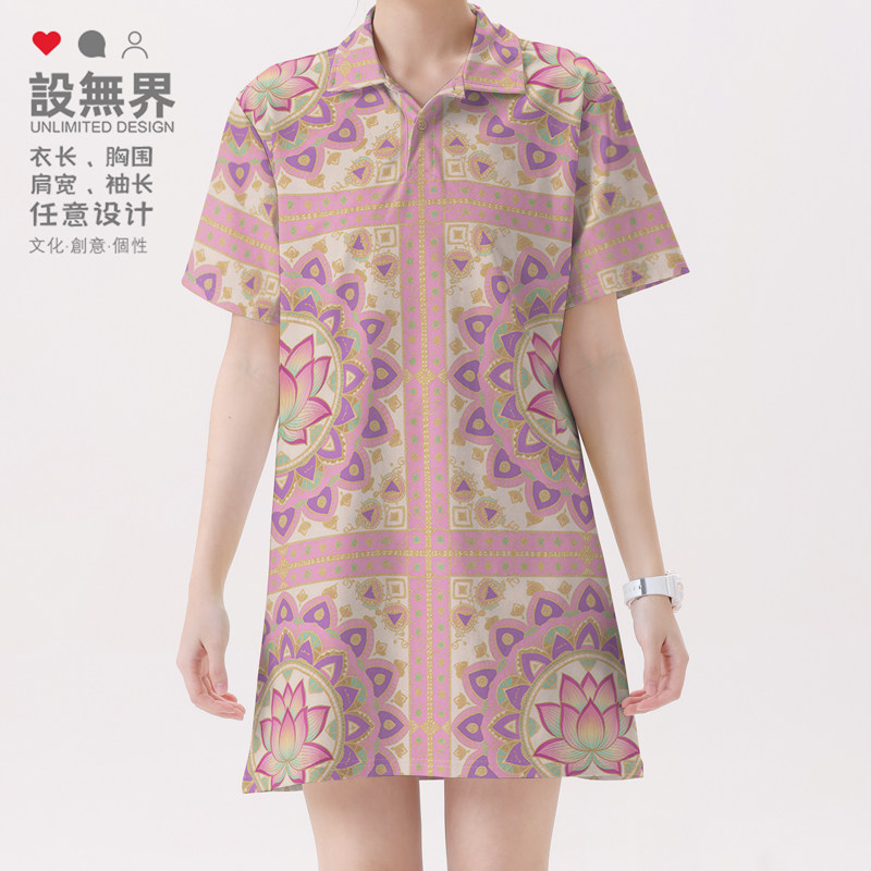 印度曼手工陀罗花纹小众设计感痞帅POLO领连衣裙裙子0018设 无界