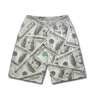美元美金纸币各国货币金钱符号印花运动短裤男女ins大裤衩设 无界