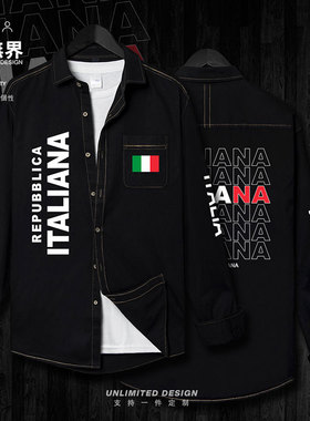 意大利Italiana叠字叠词英文国家牛仔衬衫男女上衣潮衣服设 无界